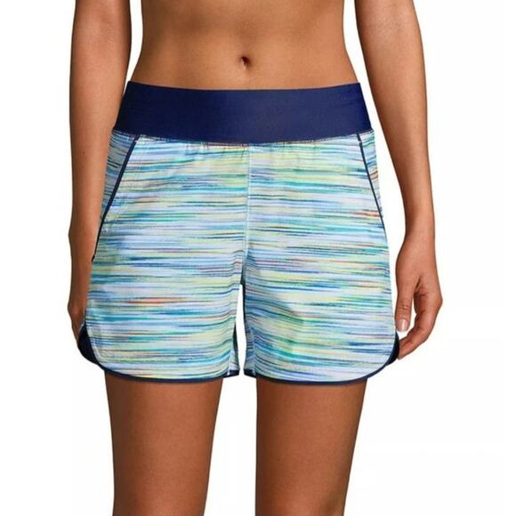 Lands End Space-Dye 5" Swim Board Shorts Womens Size 16 XL Blue Panty Liner NEW - Picture 1 of 12